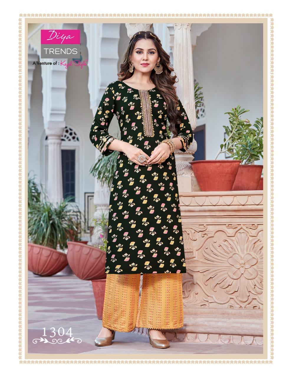 Bibas 13 Gold Printed Fancy Rayon Ethnic Wear Kurtis With Palazzo Collection